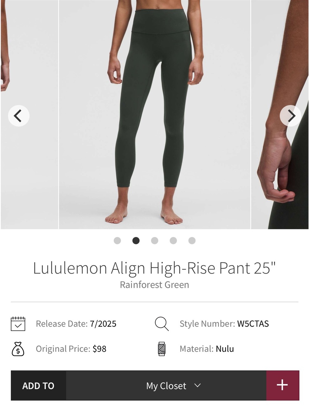 lululemon Align High-Rise 25" Leggings in Rainforest Green